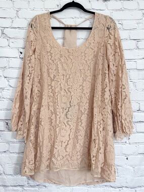 New Chaser Lace Dress Dusty Pink Open Y Back Mini Long Sleeve Size Small